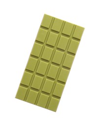 Photo of Tasty matcha chocolate bar isolated on white, top view