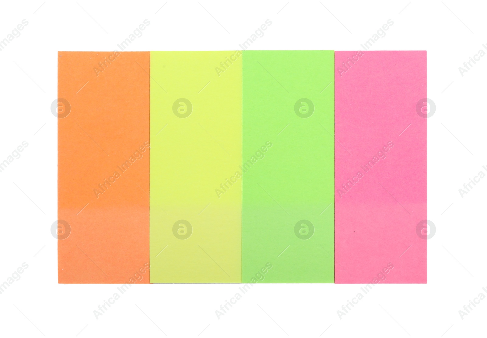 Photo of Colorful sticky notes isolated on white, top view. School stationery