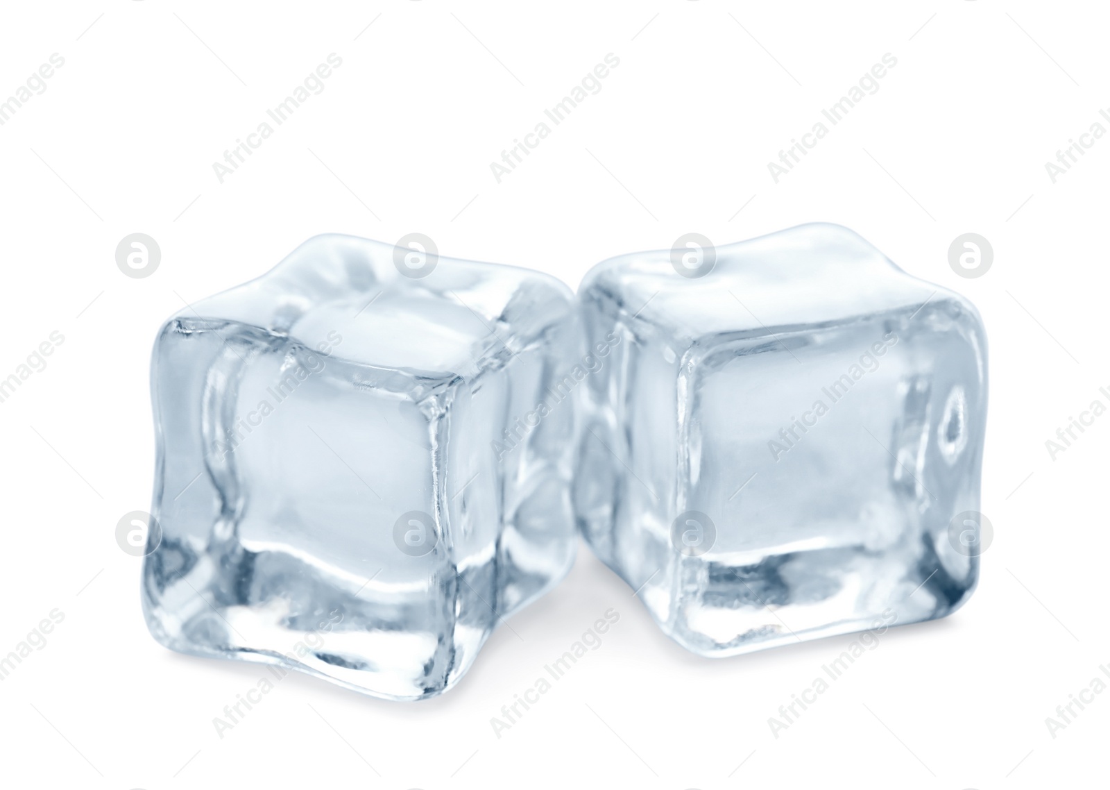 Photo of Crystal clear ice cubes on white background
