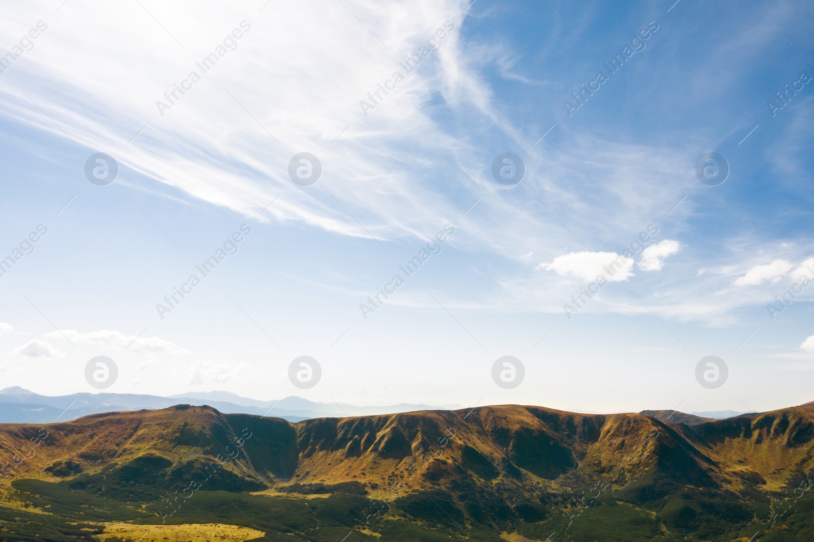 Image of Beautiful mountain landscape on sunny day. Drone photography