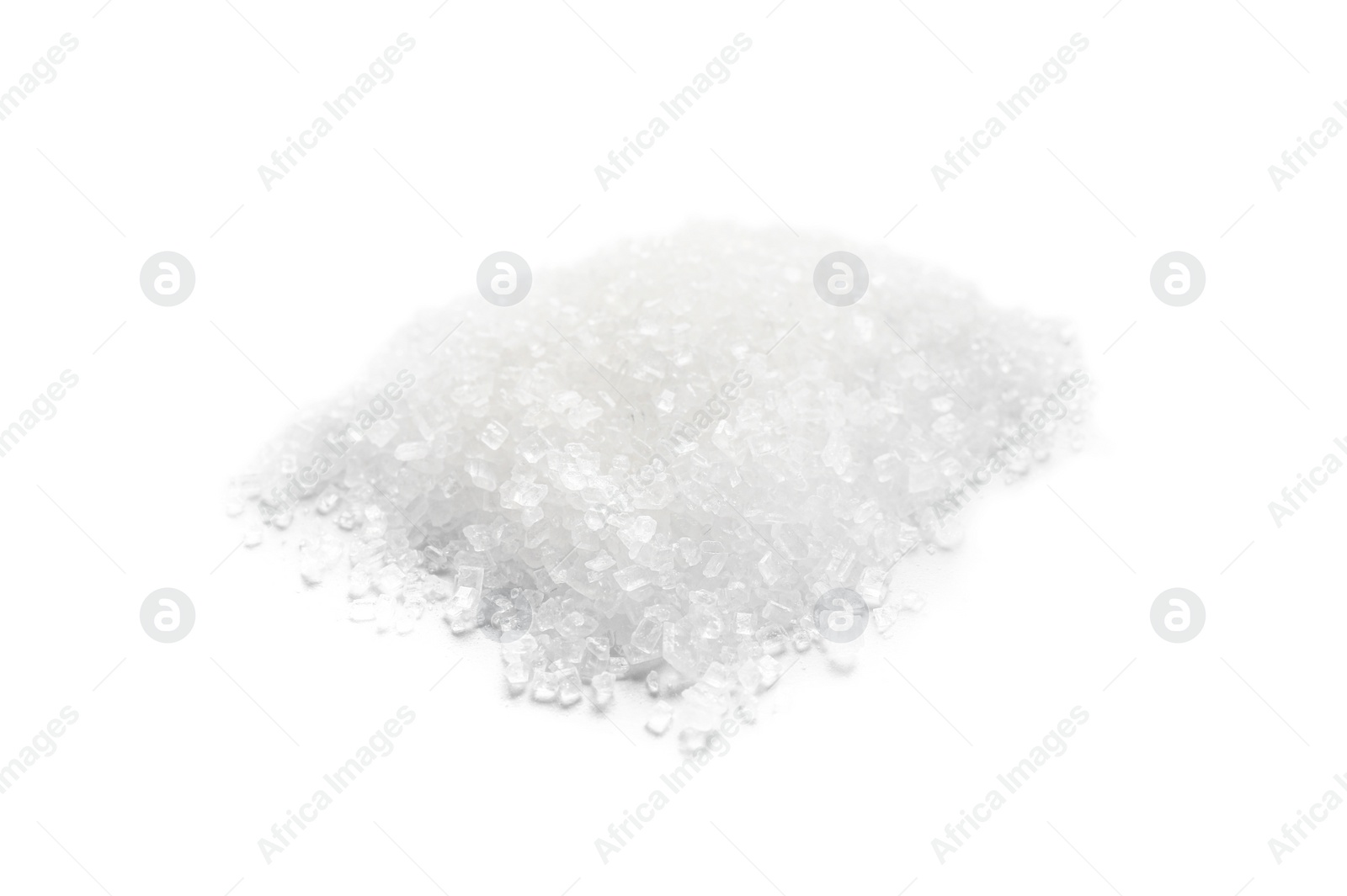 Photo of Pile of granulated sugar isolated on white