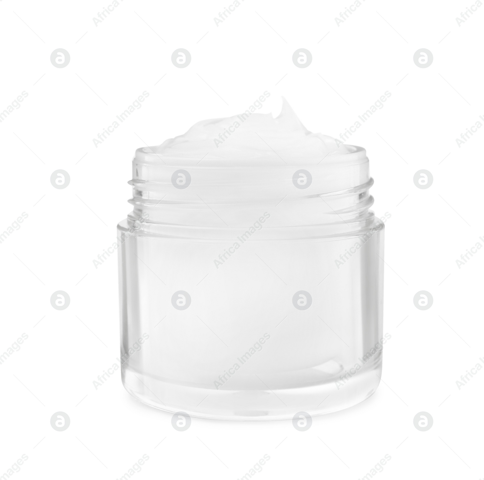 Photo of Cream in glass jar isolated on white