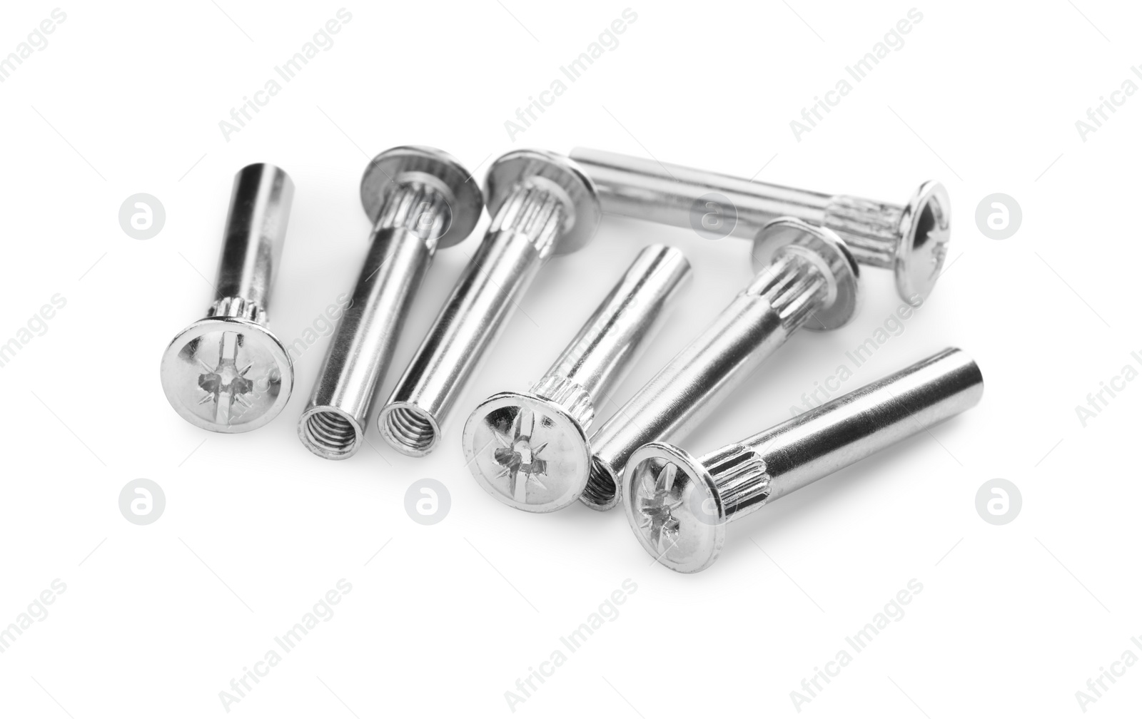 Photo of Metal panel connector fasteners isolated on white