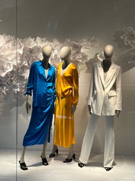 WARSAW, POLAND - JULY 17, 2022: Fashion store display with women clothes in shopping mall