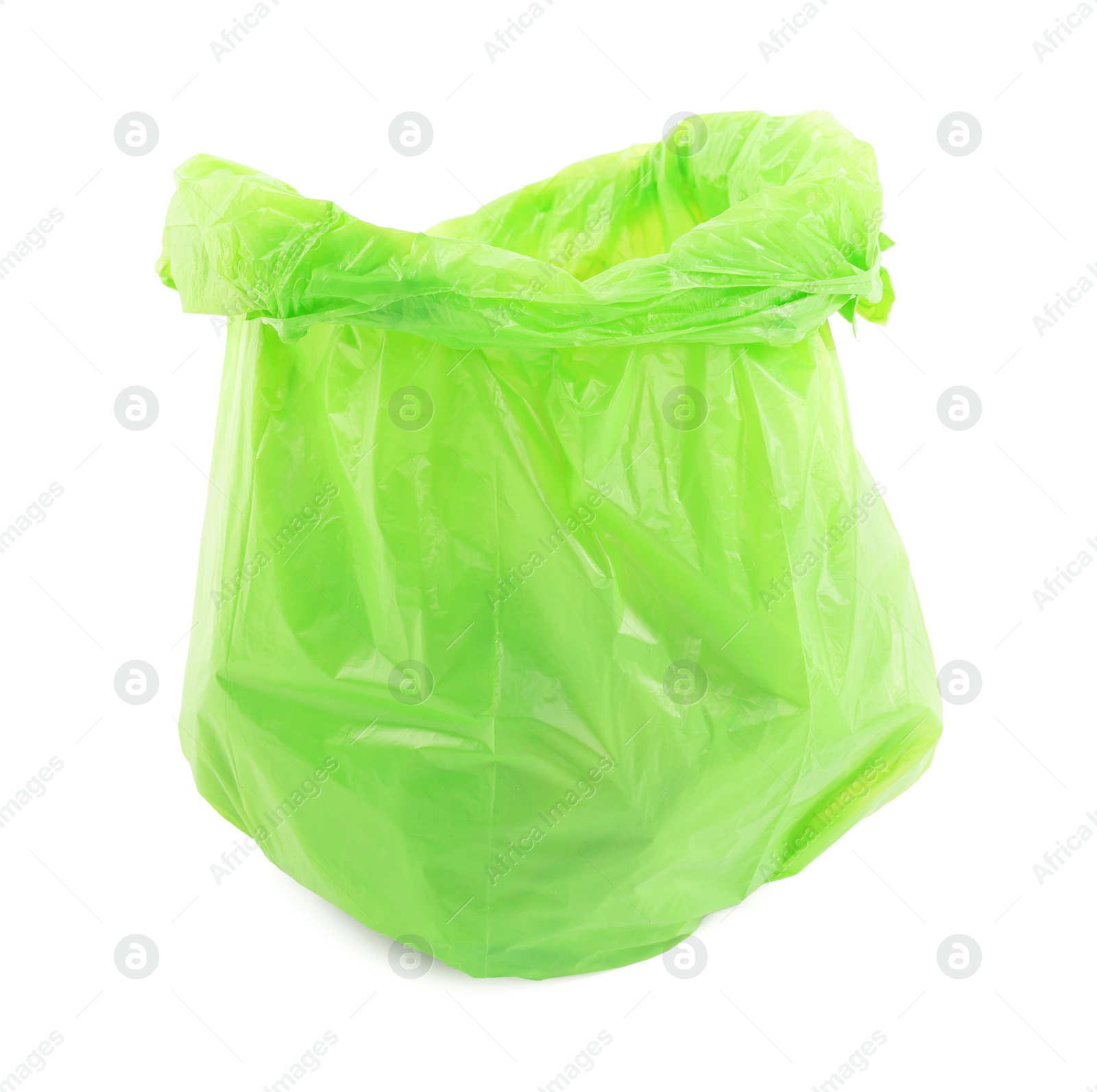 Photo of Green plastic garbage bag isolated on white