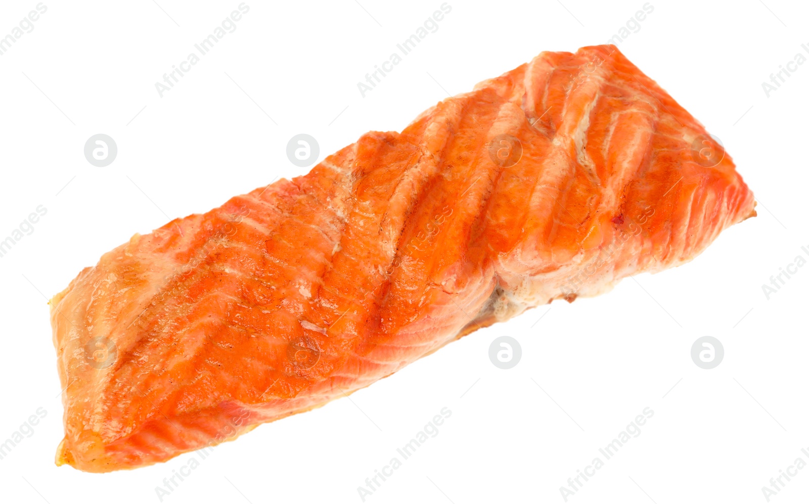 Photo of Piece of tasty grilled salmon isolated on white