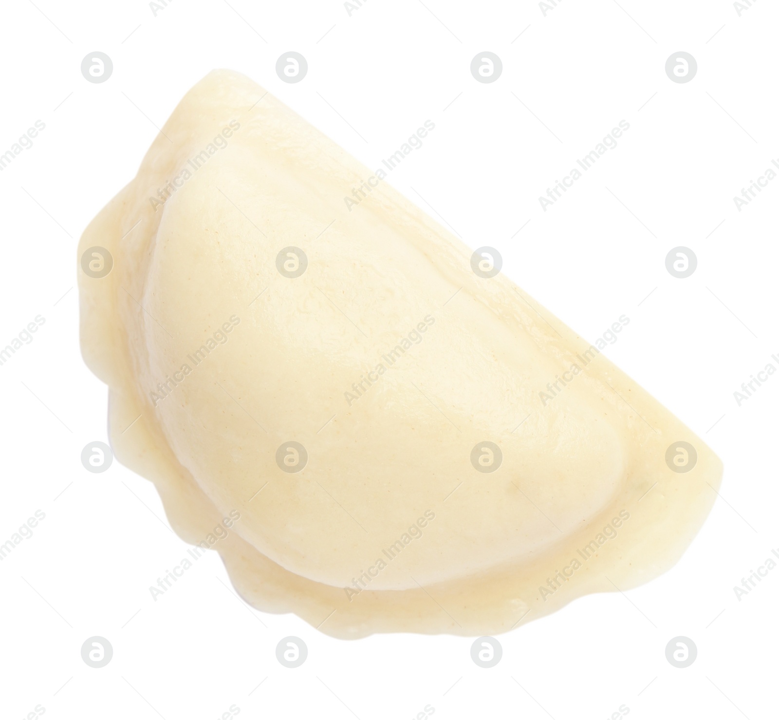 Photo of Tasty boiled dumpling on white background, top view