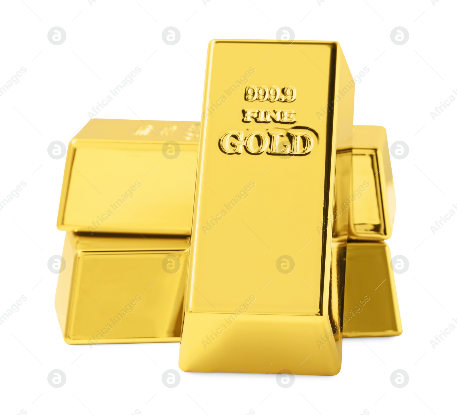 Photo of Three shiny gold bars isolated on white