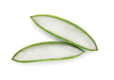 Photo of Fresh aloe vera slices isolated on white, top view