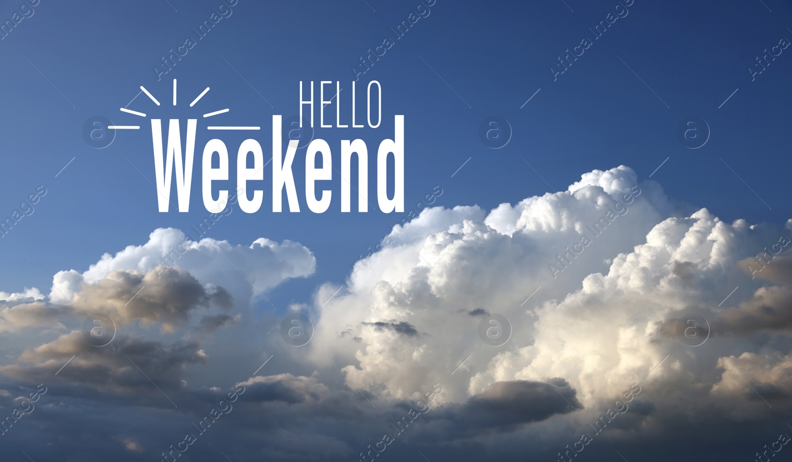 Image of Hello Weekend. Beautiful view of fluffy white clouds in blue sky