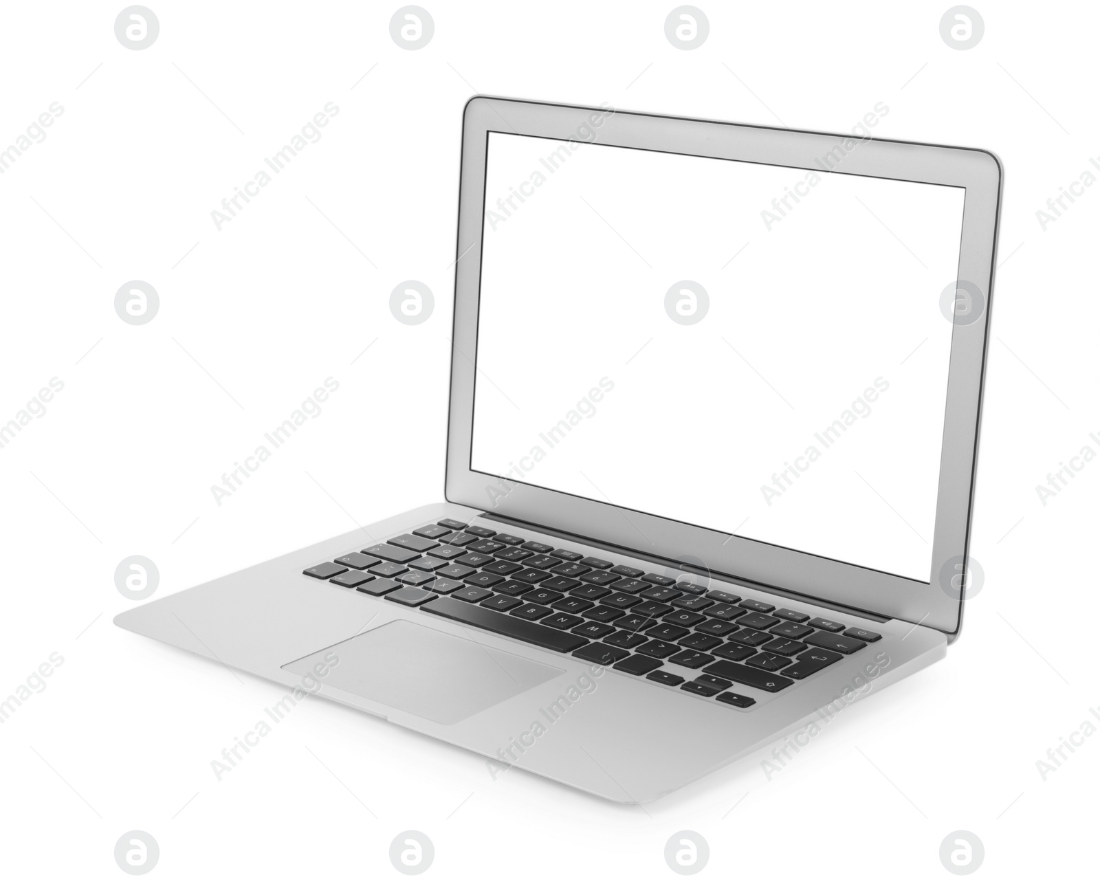 Photo of Modern laptop with blank screen isolated on white