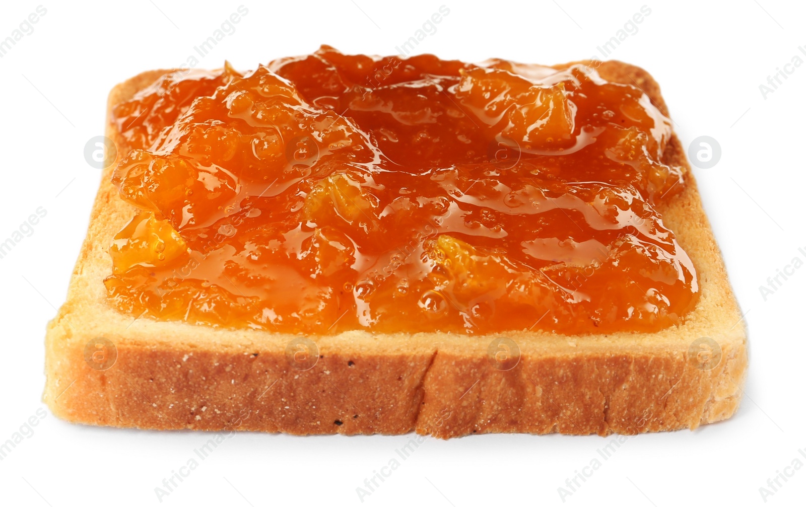 Photo of Toast with tasty orange jam on white background