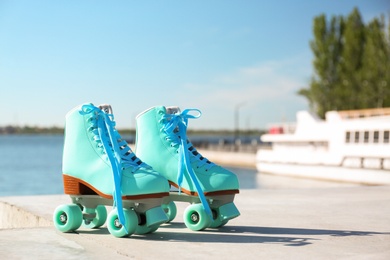 Photo of Vintage roller skates outdoors on sunny day