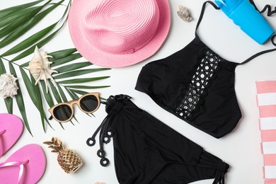 Photo of Composition with beach objects on white background