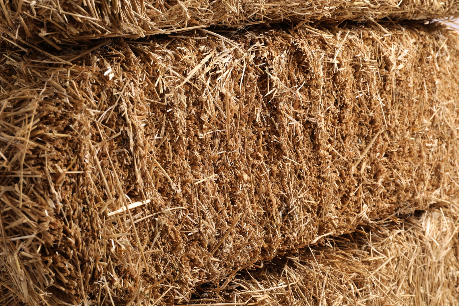 Photo of Bales of dried straw as background, closeup