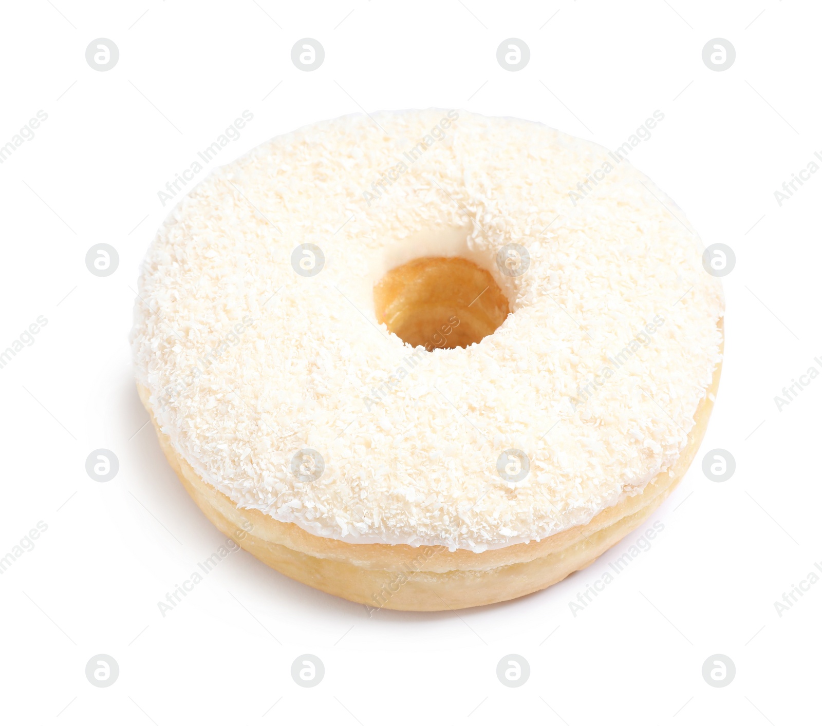 Photo of Sweet delicious glazed donut on white background