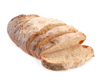 Photo of Fresh bread on white background. Baked goods