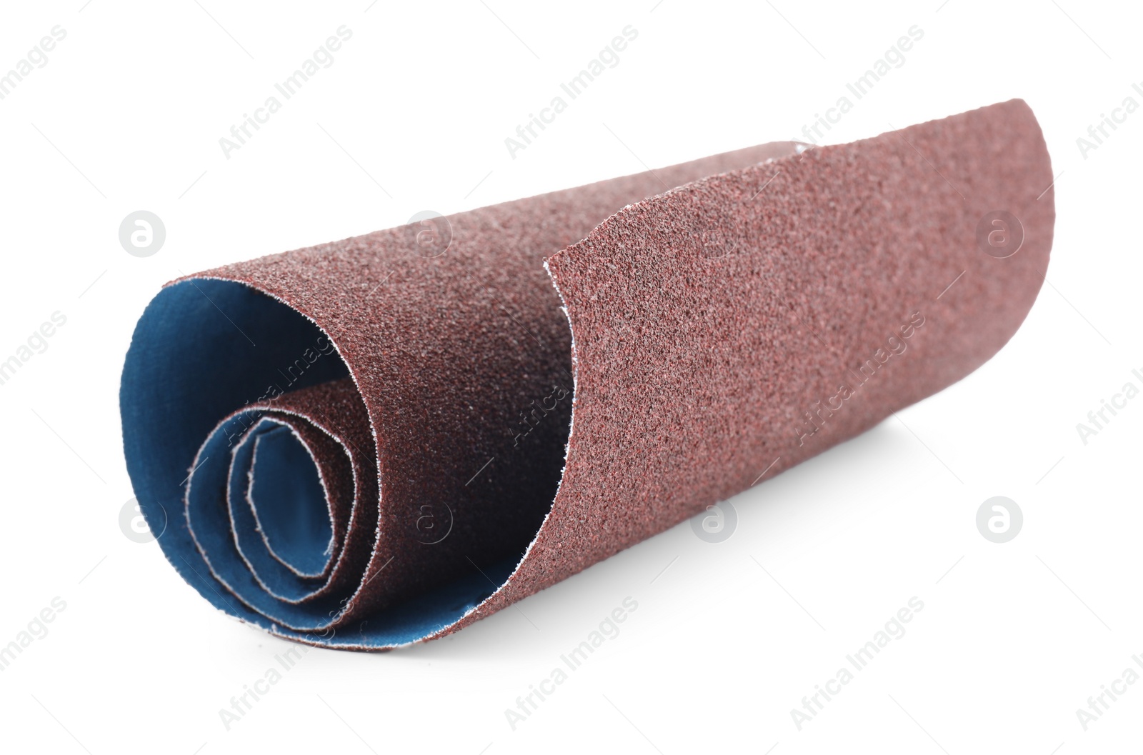 Photo of Rolled sheet of sandpaper isolated on white