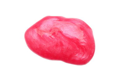 Red slime isolated on white, top view. Antistress toy