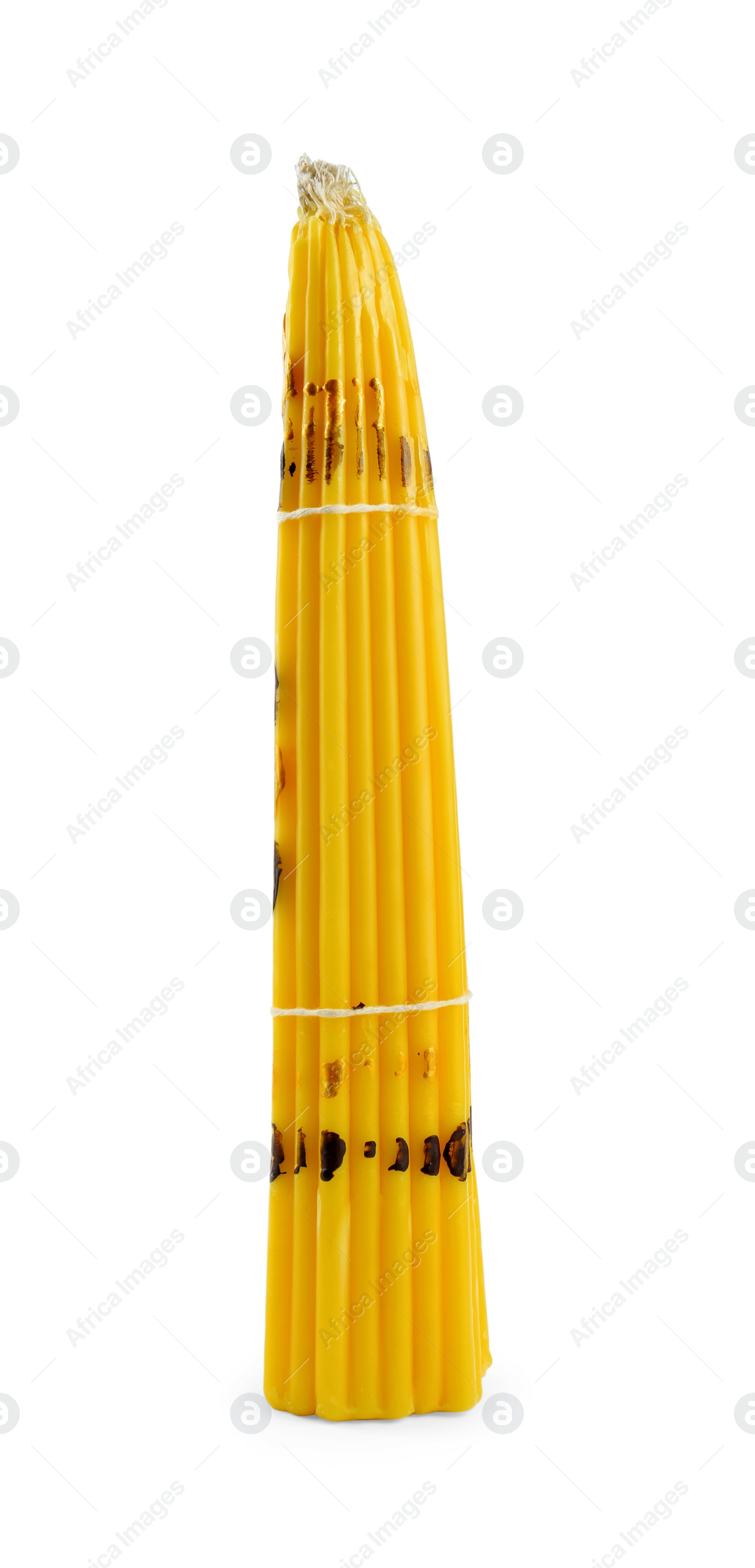 Photo of Bunch of church candles on white background