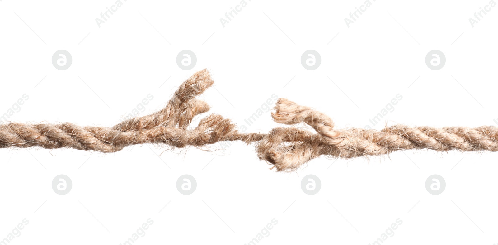 Photo of Rupture of cotton rope on white background