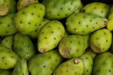 Photo of Delicious fresh ripe opuntia fruits as background, closeup