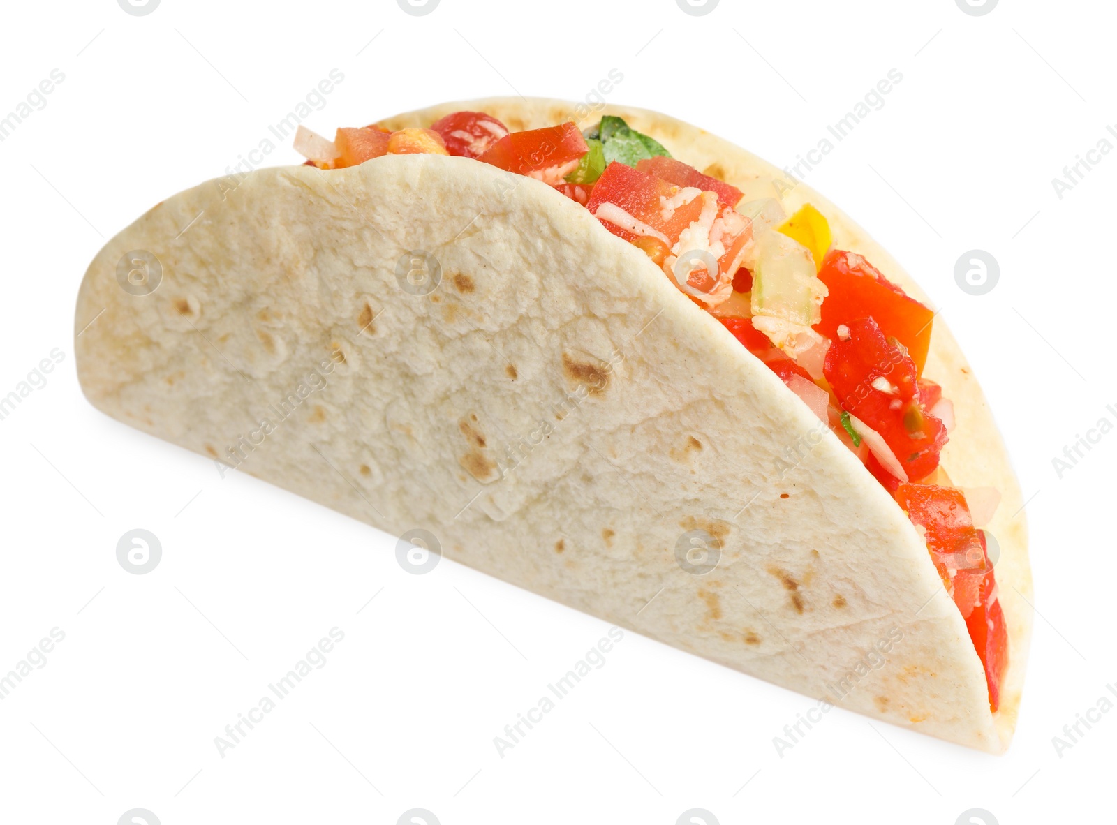 Photo of Delicious taco with vegetables isolated on white