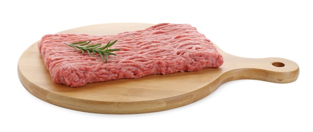 Raw fresh minced meat with rosemary isolated on white