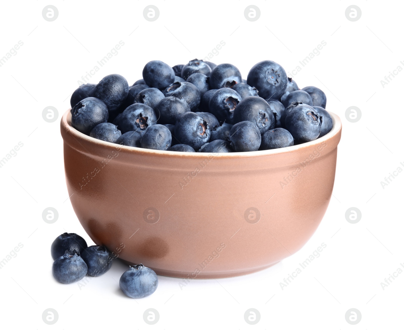 Photo of Fresh tasty blueberry in bowl isolated on white