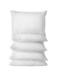 Clean soft bed pillows on white background