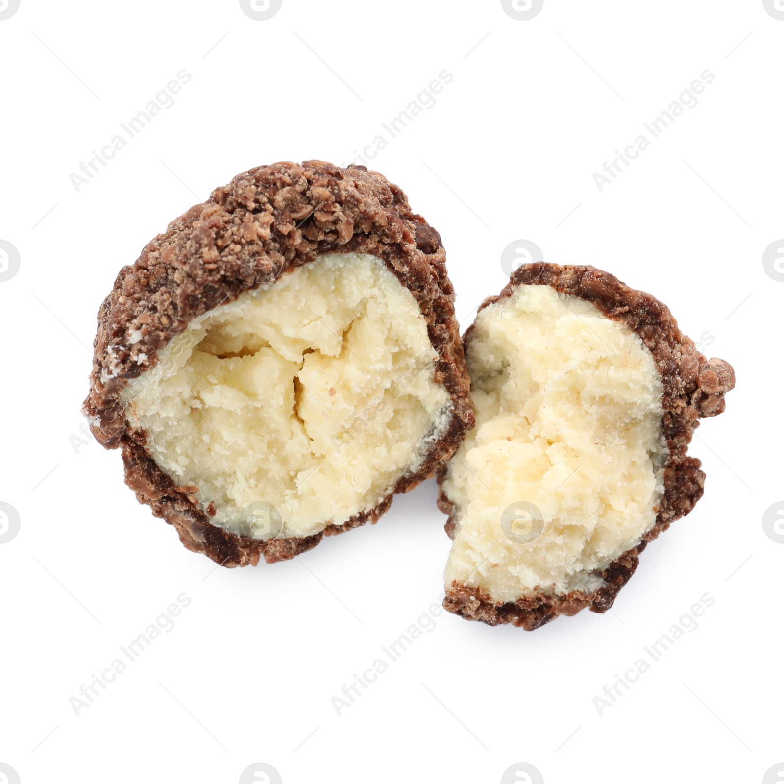 Photo of Delicious sweet chocolate truffle isolated on white