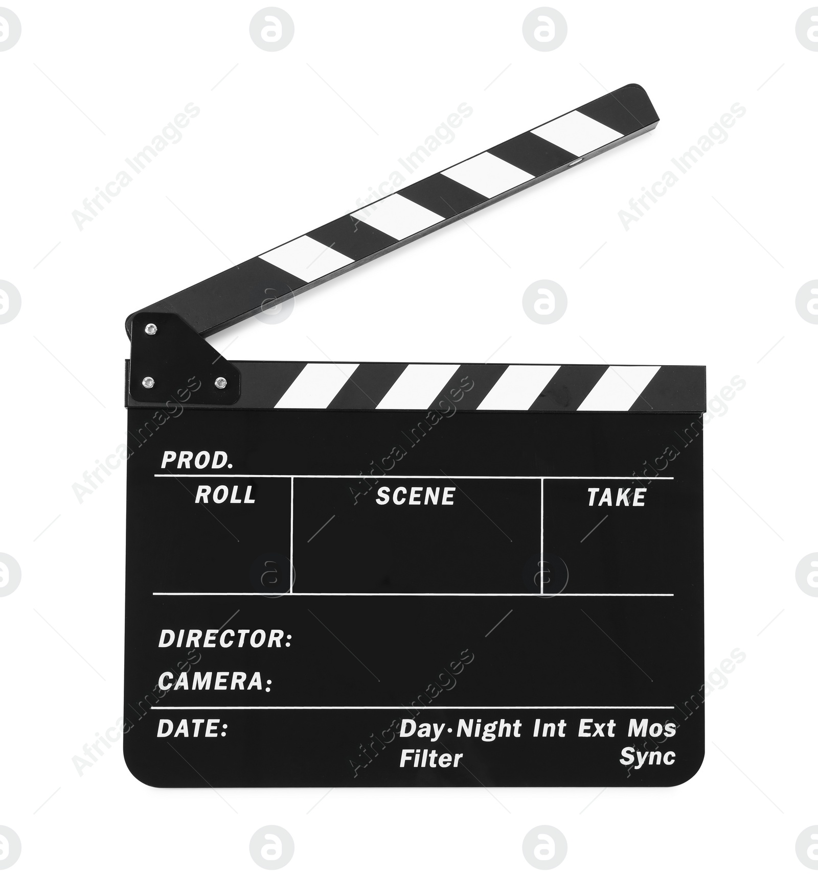 Photo of One movie clapper isolated on white. Film industry