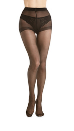 Woman wearing black tights isolated on white, closeup of legs