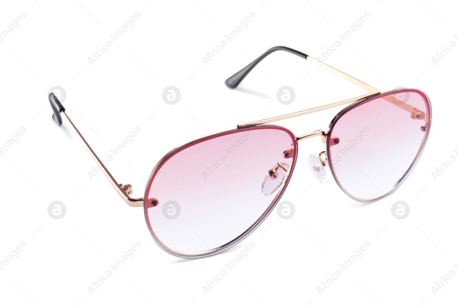 Photo of New stylish sunglasses isolated on white. Fashionable accessory