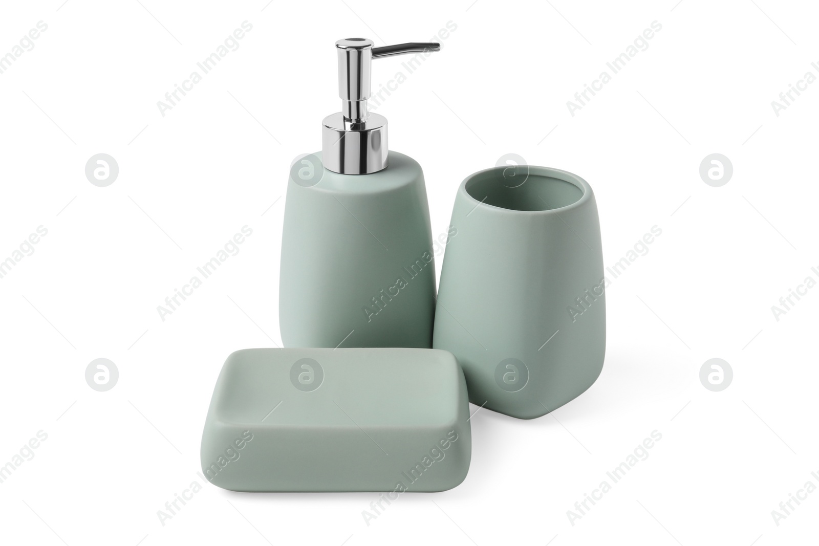 Photo of Set of bath accessories isolated on white