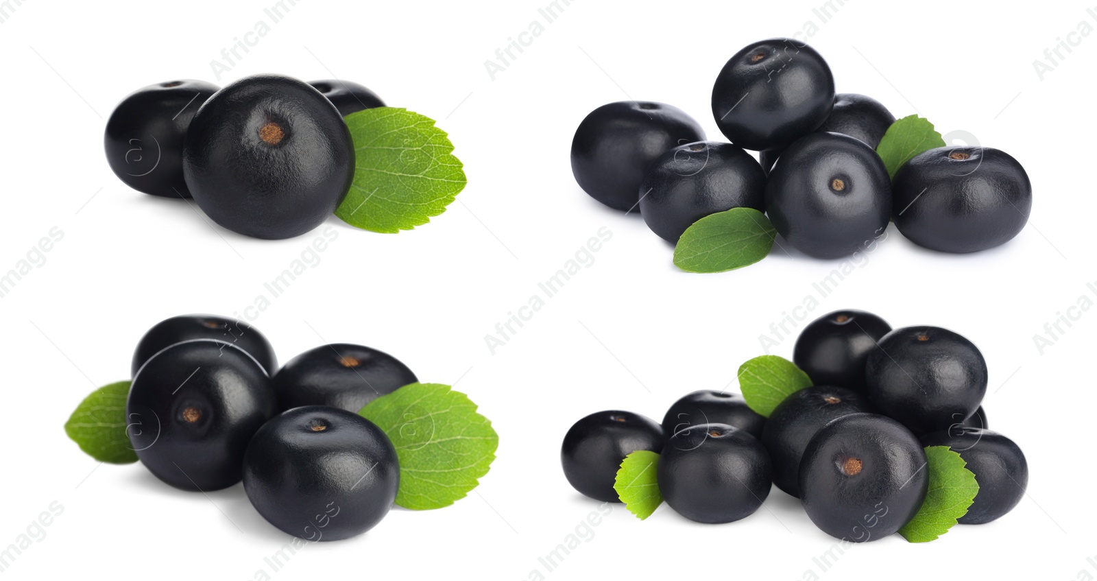 Image of Set with acai berries on white background. Banner design