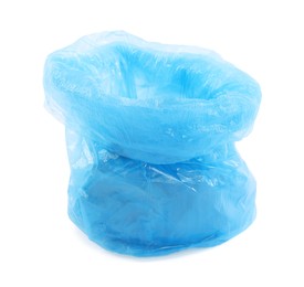 Photo of Blue plastic garbage bag isolated on white