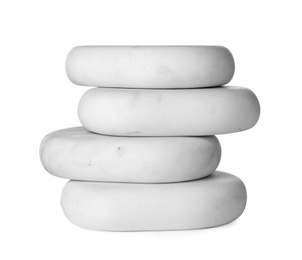 Stack of spa stones on white background