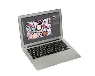 Image of Laptop with photo editor application isolated on white