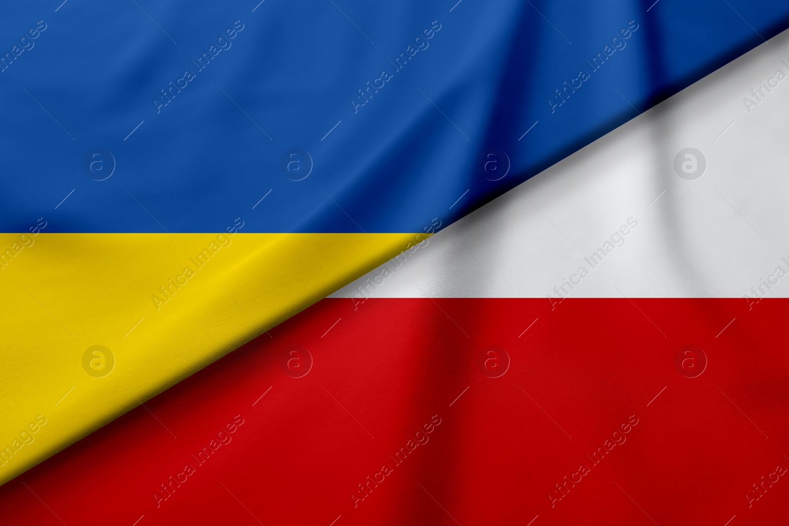 Image of Flags of Ukraine and Poland. International diplomatic relationships