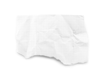 Photo of Piece of checkered notebook sheet isolated on white, top view