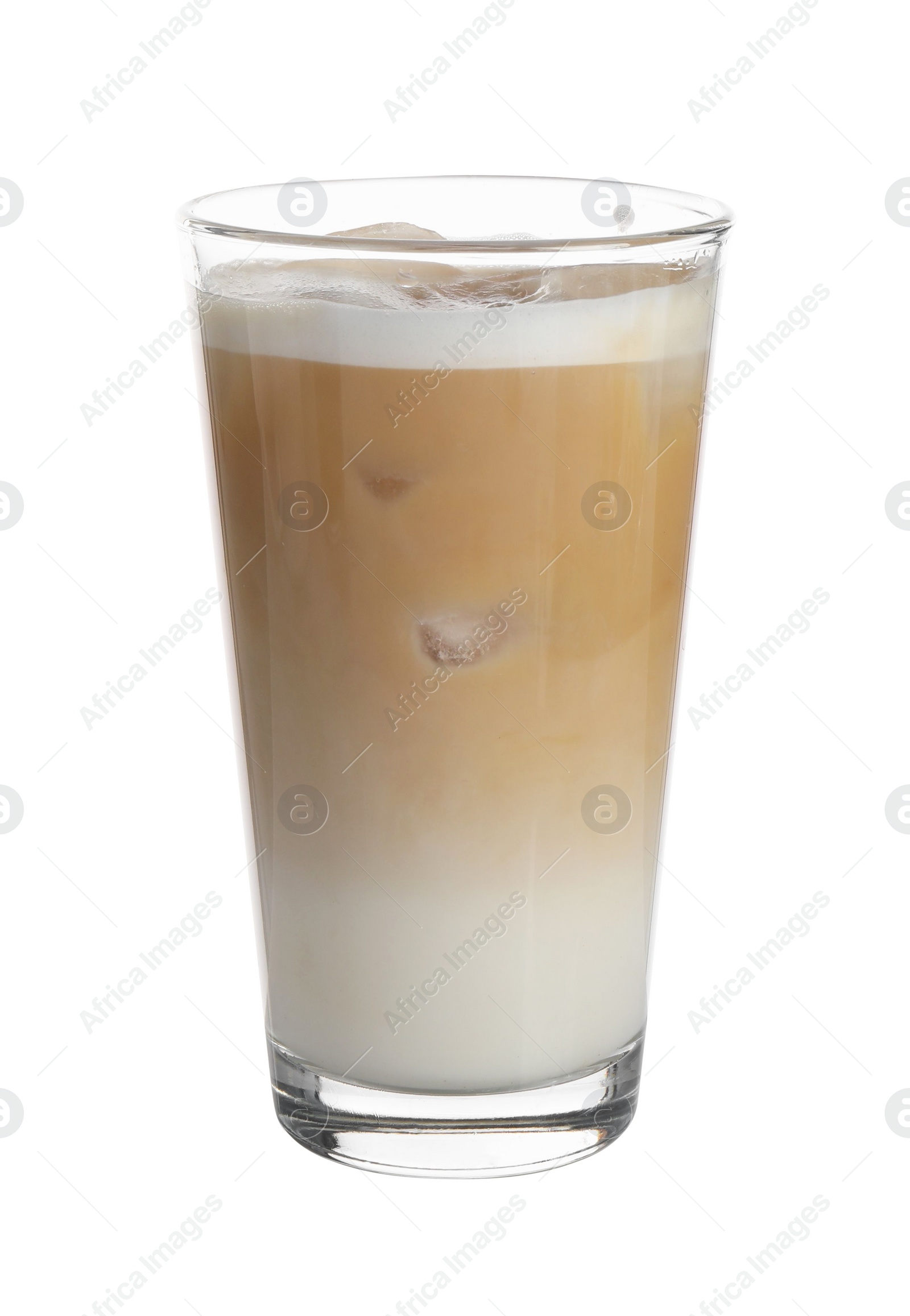 Photo of Tasty iced latte in glass isolated on white