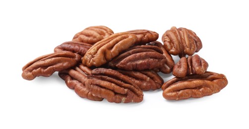 Photo of Pile of tasty pecan nuts isolated on white