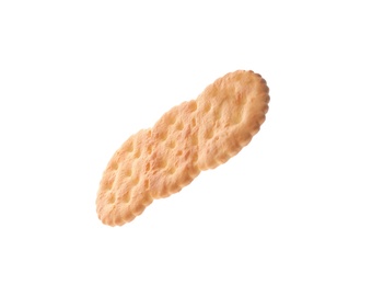 Photo of Crispy cracker isolated on white. Delicious snack