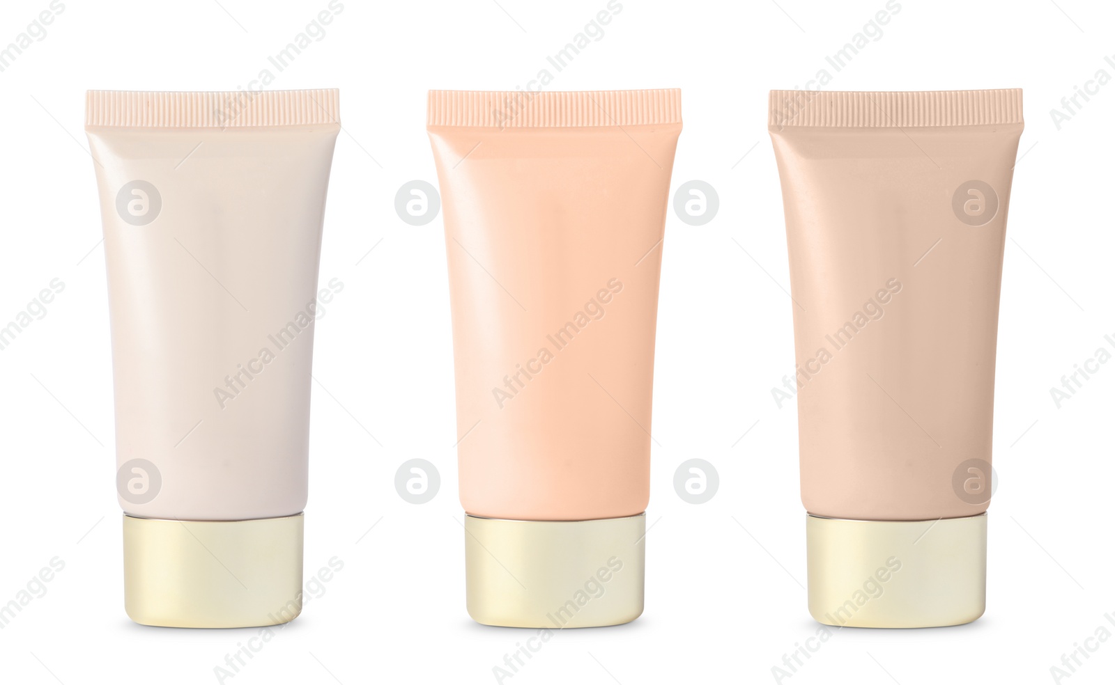 Image of Set of liquid foundations in different shades isolated on white