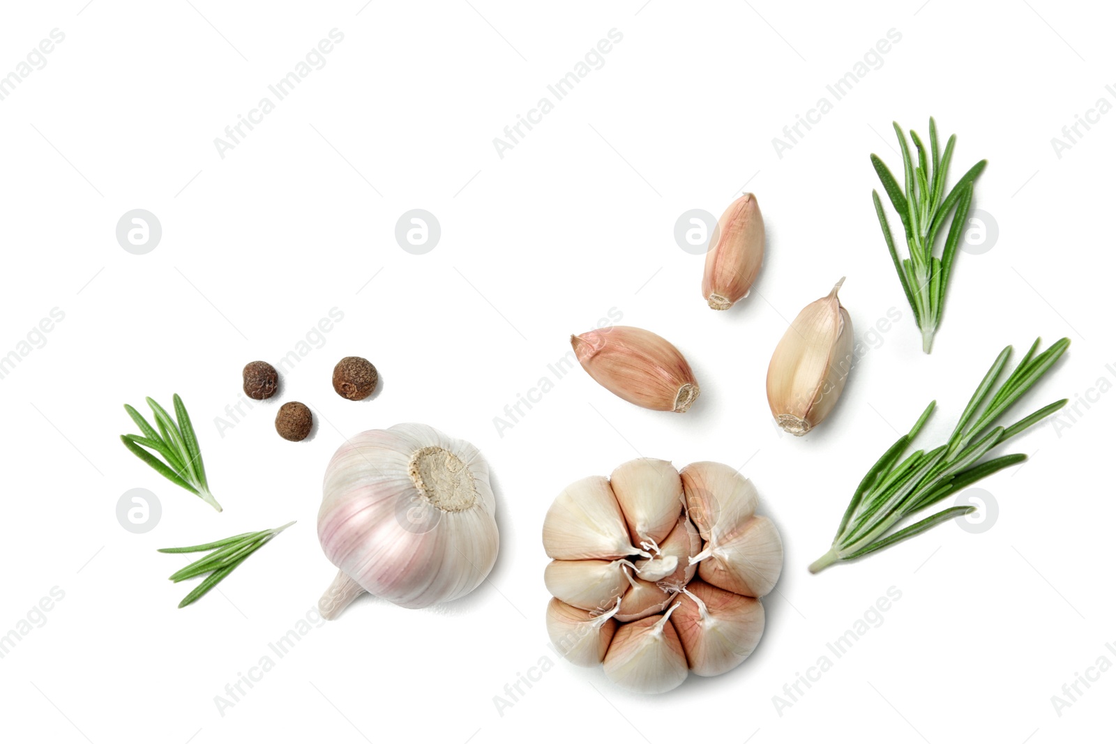 Photo of Flat lay composition with garlic on light background