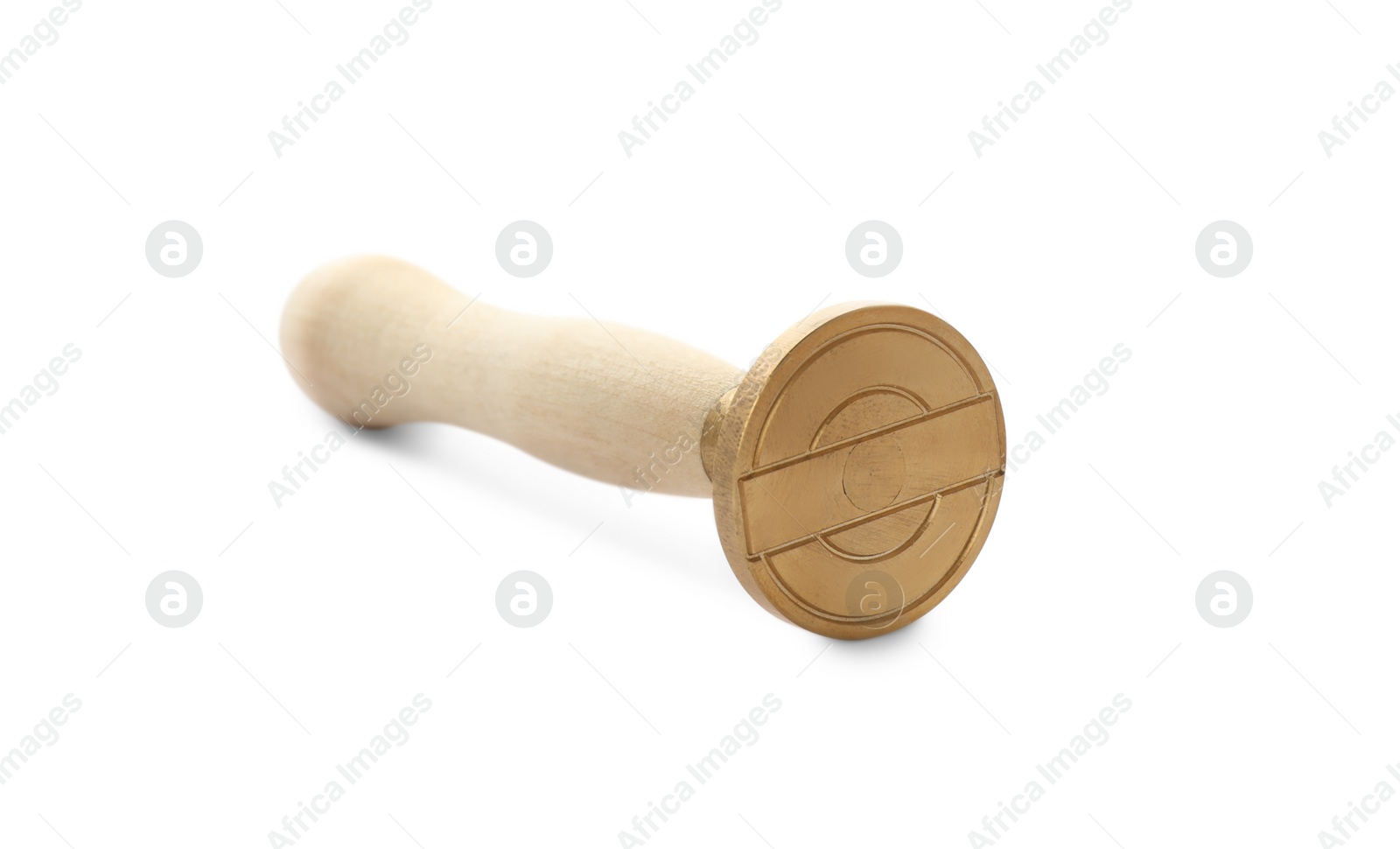 Photo of Stamp with wooden handle isolated on white