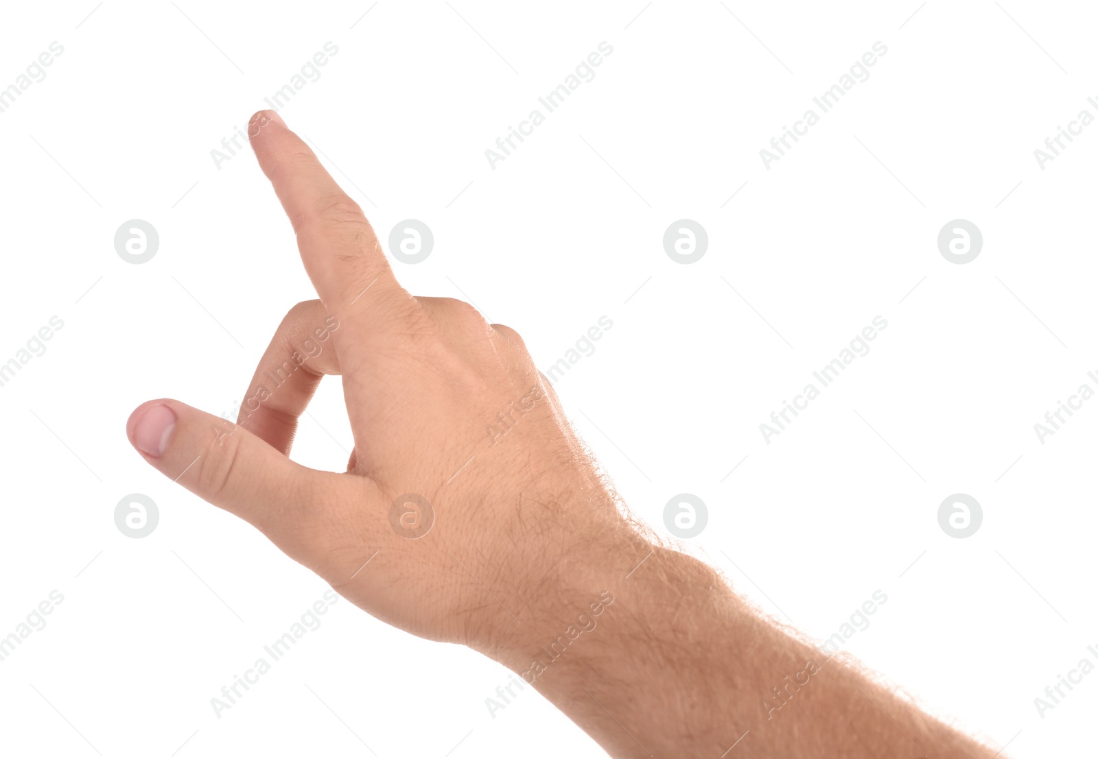 Photo of Abstract young man's hand on white background