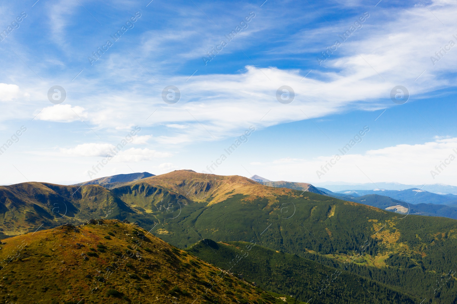 Image of Beautiful mountain landscape on sunny day. Drone photography