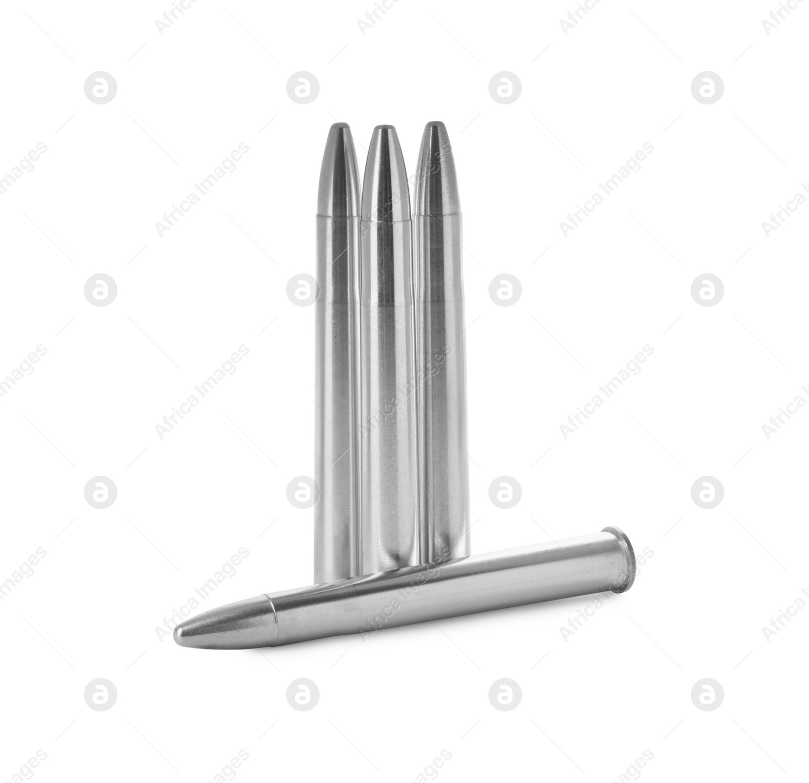 Photo of Metal bullets isolated on white. Military ammunition